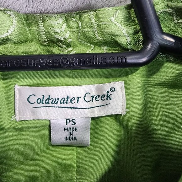 Womens Petite Coldwater Creek Green Embroidered Silk Jacket Open Front Size PS - Picture 3 of 8